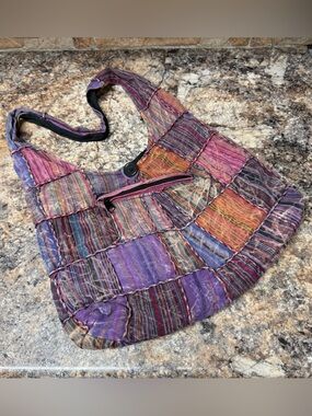 Boho Hippie Multicolor Patchwork Fabric Crossbody Bag Purse Size: L